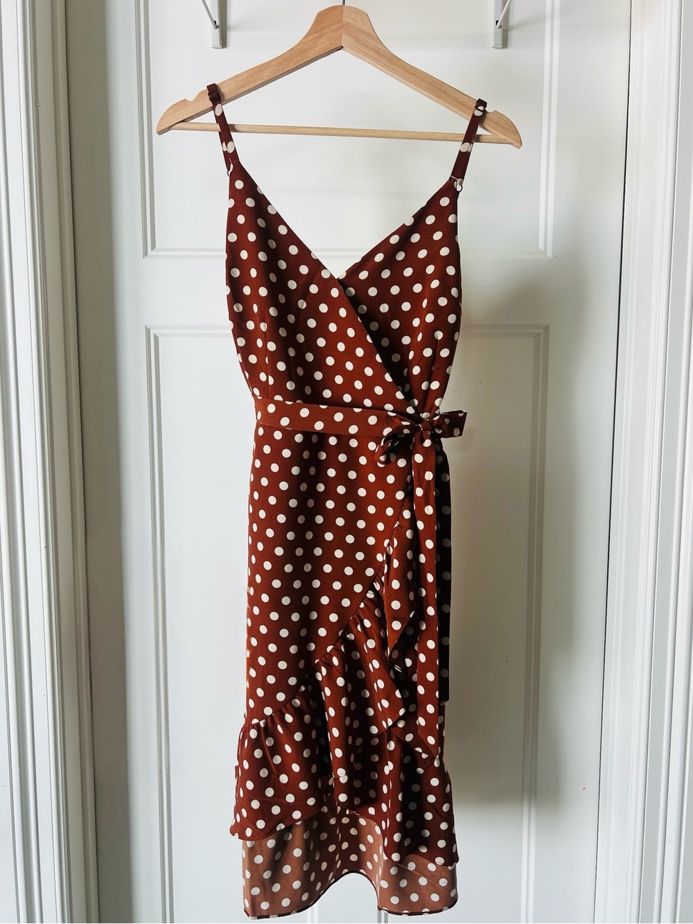 Sanctuary Cream Polka Dot Wrap Midi Dress in Rust